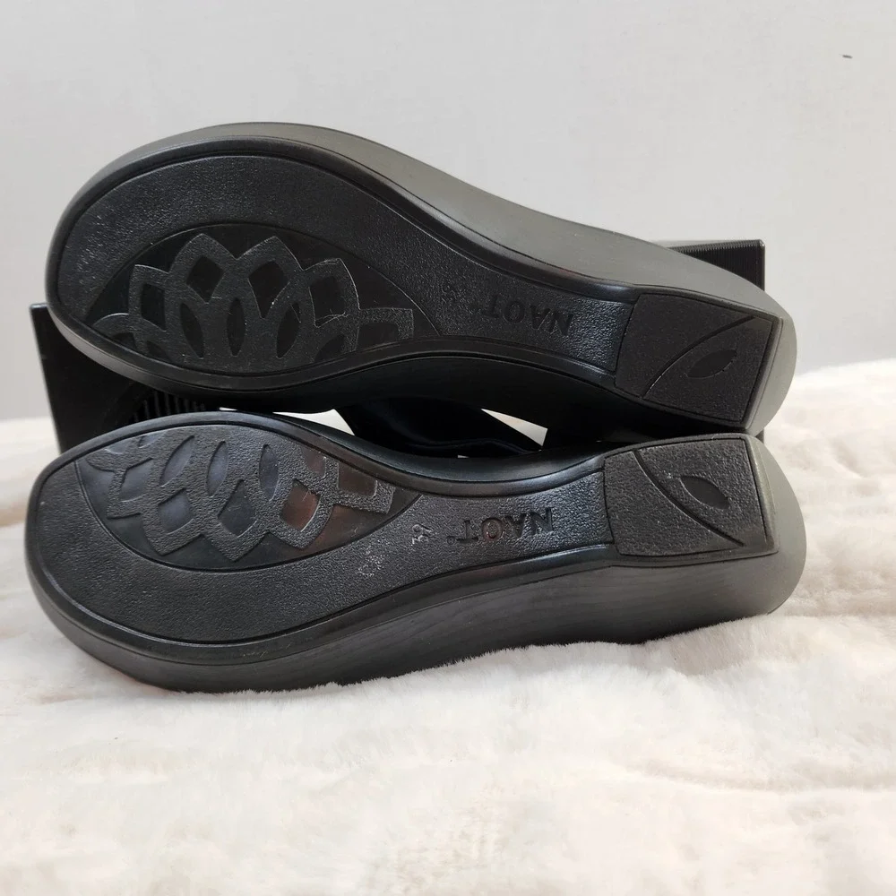 Naot Muscat Metallic Navy Leather Wedge Sandals Womens 39 Elastic‎ Straps 8-8.5
